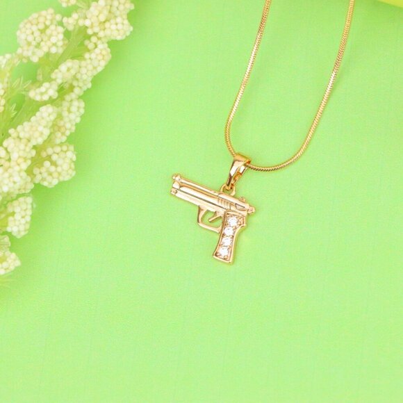 "Rose Gold Gun Shape Pendant with CZ Detail – Bold Stylish Design, XPPT1403 - Picture 4 of 13